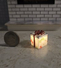 1-inch scale dollhouse miniature light up Christmas gift box Battery lighted gift box for mini holiday scene REF #14 Small square, silver lid + red bow 