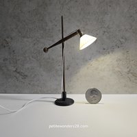 1:12 Dollhouse mid-century style floor lamp Battery operated LED lamp with external wires REF walnut wood lamp post