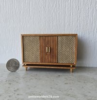 RESERVED for Deanna 1:12 Dollhouse furniture mid-century styled stereo console in solid cherry with hinged top 