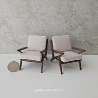 Made-to-order 1:12 Dollhouse mid-century style lounge chair in walnut MCM Z-chair with off-white cushions PRICE is for One chair