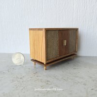 RESERVED for Deanna 1:12 Dollhouse furniture mid-century styled stereo console in solid cherry with hinged top 