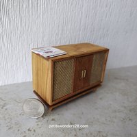 RESERVED for Deanna 1:12 Dollhouse furniture mid-century styled stereo console in solid cherry with hinged top 