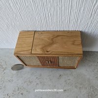 RESERVED for Deanna 1:12 Dollhouse furniture mid-century styled stereo console in solid cherry with hinged top 