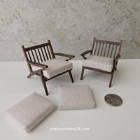 Made-to-order 1:12 Dollhouse mid-century style lounge chair in walnut MCM Z-chair with off-white cushions PRICE is for One chair