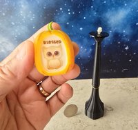 1:12 scale dollhouse battery lighted street lamp with removable pumpkin shade with owl decal No external wires REF Blessed