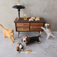1:12 scale dollhouse mid-century style sideboard in solid walnut and canary wood MCM credenza