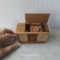 RESERVED for Deanna 1:12 Dollhouse furniture mid-century styled stereo console in solid cherry with hinged top 