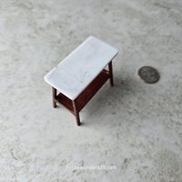 1:12 scale dollhouse mid-century style side table in solid padauk wood MCM end table with faux marble top