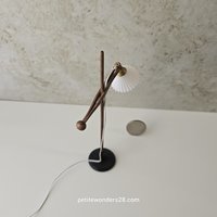 1:12 Dollhouse mid-century style floor lamp Battery operated LED lamp with external wires REF walnut wood lamp post