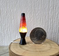 1:12 Dollhouse miniature retro lava lamp Battery operated LED table lamp MCM style with external wires REF Black base red resin