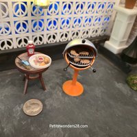 1:12 Dollhouse miniature MCM style BBQ grill Orange ball BBQ grill with tulip base