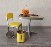 1:12 scale dollhouse MCM style oval wastebasket covered in vinyl sticker paper REF Yellow