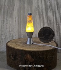 1:12 Dollhouse miniature retro lava lamp Battery operated LED table lamp MCM style with external wires REF Chrome finish base red glitter clear resin