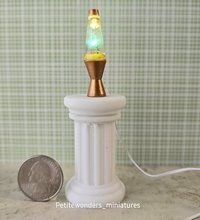 1:12 Dollhouse miniature retro lava lamp Battery operated LED table lamp MCM style with external wires REF Color changing LED copper finish base