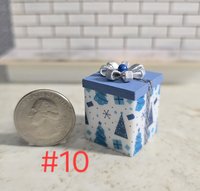 1-inch scale dollhouse miniature light up Christmas gift box Battery lighted gift box for mini holiday scene REF #10  Big square + blue Xmas tree