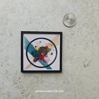 1:12 Dollhouse miniature black frame art print REF Kandinsky's Circles in a circle 