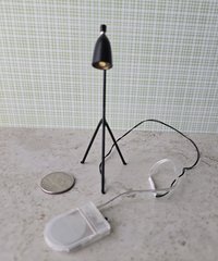 1:12 Dollhouse mid-century style tripod floor lamp Battery operated LED lamp with external wires REF Black grasshopper