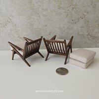 Made-to-order 1:12 Dollhouse mid-century style lounge chair in walnut MCM Z-chair with off-white cushions PRICE is for One chair