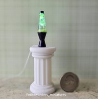 1:12 Dollhouse miniature retro lava lamp Battery operated LED table lamp MCM style with external wires REF Color changing LED Deep purple base