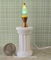 1:12 Dollhouse miniature retro lava lamp Battery operated LED table lamp MCM style with external wires REF Color changing LED copper finish base