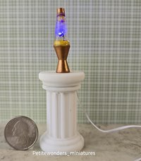 1:12 Dollhouse miniature retro lava lamp Battery operated LED table lamp MCM style with external wires REF Color changing LED copper finish base