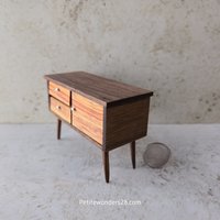 1:12 scale dollhouse mid-century style sideboard in solid walnut and canary wood MCM credenza