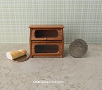 1:12 Dollhouse 2-tier bread box or goodies box with hinged doors and clear windows in solid cherry wood