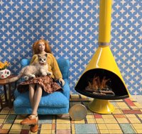 1:12 Dollhouse miniature Mid century modern free standing fireplace MCM yellow fireplace inspired by Malm fireplace Retro fireplace REF Yellow