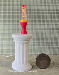 1:12 Dollhouse miniature retro lava lamp Battery operated LED table lamp MCM style with external wires REF Color changing LED Neon pink base
