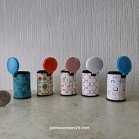 1:12 Dollhouse MCM-themed trash cans for kitchen with hinged lid Mid-century modern dollhouse accessory.  Price is for EACH