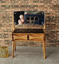 1:12 Dollhouse mid-century style vanity or dressing table in solid cherry wood with swing acrylic mirror and working drawers