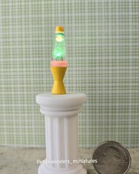1:12 Dollhouse miniature retro lava lamp Battery operated LED table lamp MCM style with external wires REF Color changing LED Yellow base