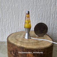 1:12 Dollhouse miniature retro lava lamp Battery operated LED table lamp MCM style with external wires REF Chrome finish base red glitter clear resin