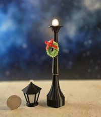1:12 scale dollhouse battery lighted street lamp with removable lantern and wreath No external wires REF Wreath Price is for EACH lamp