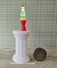 1:12 Dollhouse miniature retro lava lamp Battery operated LED table lamp MCM style with external wires REF Color changing LED Neon pink base