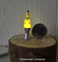 1:12 Dollhouse miniature retro lava lamp Battery operated LED table lamp MCM style with external wires REF Chrome finish base light yellow resin