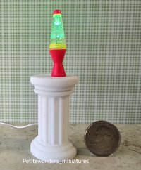 1:12 Dollhouse miniature retro lava lamp Battery operated LED table lamp MCM style with external wires REF Color changing LED Neon pink base