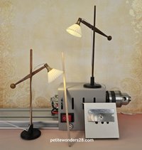 1:12 Dollhouse mid-century style floor lamp Battery operated LED lamp with external wires REF cherry wood lamp post