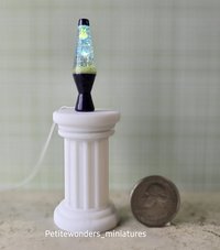 1:12 Dollhouse miniature retro lava lamp Battery operated LED table lamp MCM style with external wires REF Color changing LED Deep purple base