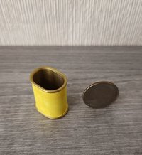 1:12 scale dollhouse MCM style oval wastebasket covered in vinyl sticker paper REF Yellow
