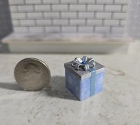 1-inch scale dollhouse miniature light up Christmas gift box Battery lighted gift box for mini holiday scene REF #18 Silver lid + snow flakes blue bground