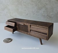 1:12 dollhouse TV canbinet in solid walnut Mid-century modern media console cabinet MCM media cabinet or lowboard cabinet