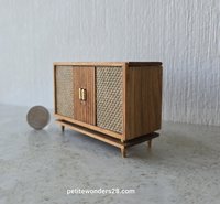 RESERVED for Deanna 1:12 Dollhouse furniture mid-century styled stereo console in solid cherry with hinged top 