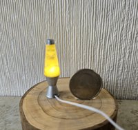 1:12 Dollhouse miniature retro lava lamp Battery operated LED table lamp MCM style with external wires REF Chrome finish base red + green glitter