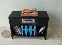 1:12 scale dollhouse mid-century modern record player stand and storage cabinet MCM record console