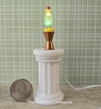 1:12 Dollhouse miniature retro lava lamp Battery operated LED table lamp MCM style with external wires REF Color changing LED copper finish base