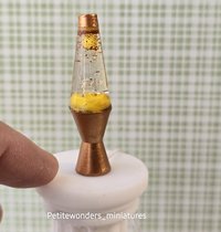 1:12 Dollhouse miniature retro lava lamp Battery operated LED table lamp MCM style with external wires REF Color changing LED copper finish base
