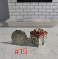 1-inch scale dollhouse miniature light up Christmas gift box Battery lighted gift box for mini holiday scene REF #15 Small square, red lid, stockings