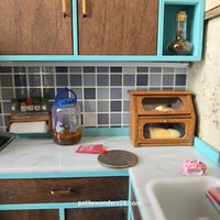 1:12 Dollhouse 2-tier bread box or goodies box with hinged doors and clear windows in solid cherry wood