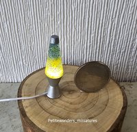 1:12 Dollhouse miniature retro lava lamp Battery operated LED table lamp MCM style with external wires REF Chrome finish base light blue resin 